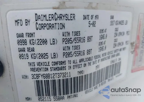 2002 Chrysler Pt Cruiser Limited z USA, uszkodzony, nr VIN 3C8FY68B12T373211